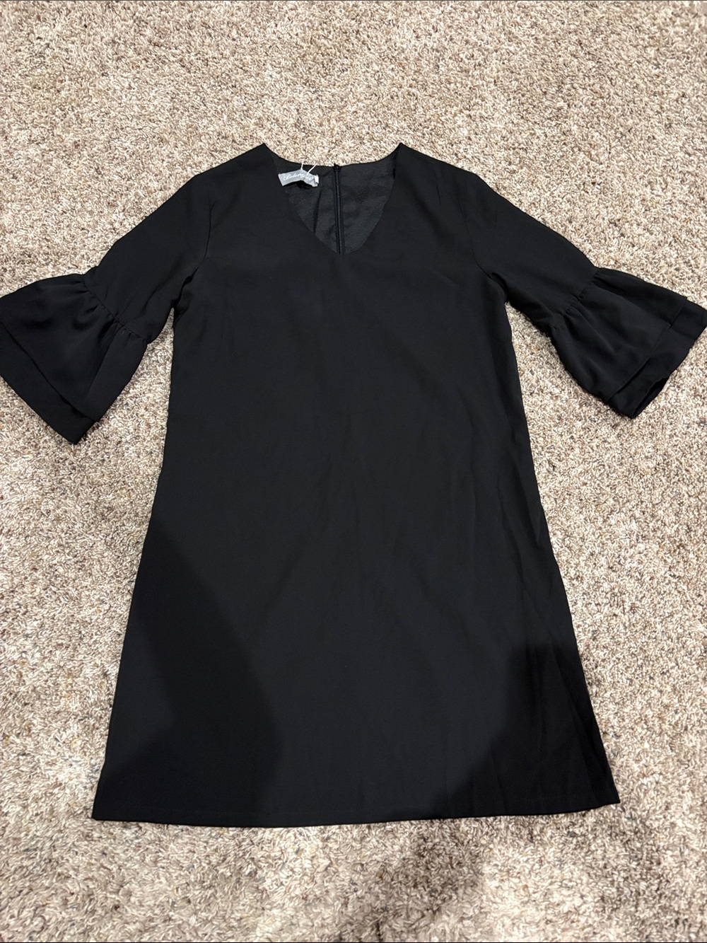 Women’s Black V-Neck Tiered Bell Sleeve Dress
